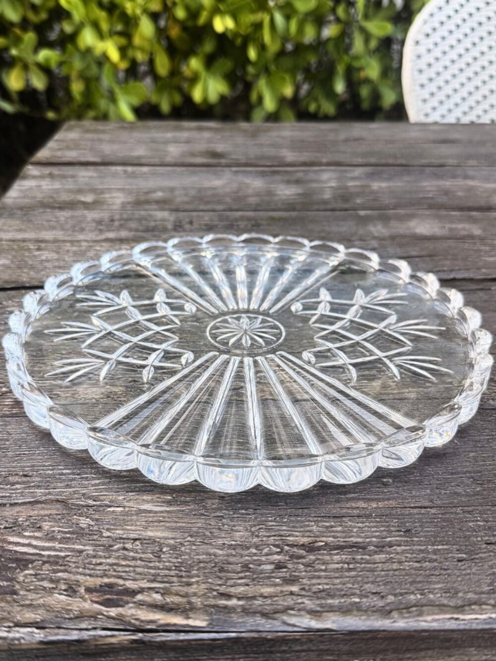 Vintage Pineapple Clear Cut Glass 10" Serving Cake Plate Platter Tutbury? Tray